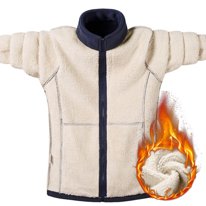 Women's fleece jacket with teddy lining, full-length zipper and high stand-up collar Mune Fashion