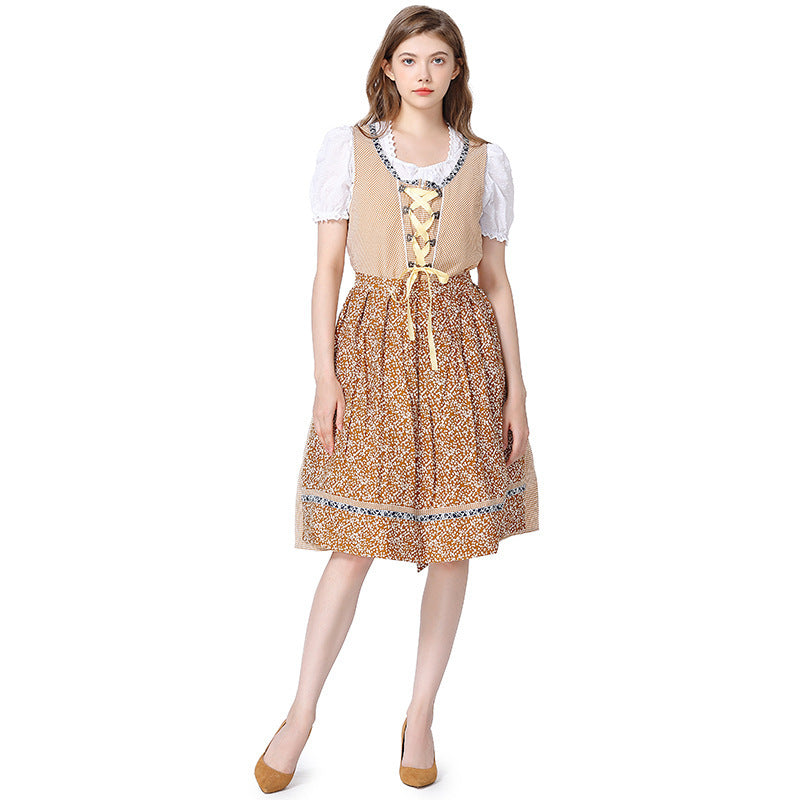 Women’s traditional Oktoberfest dirndl dress with lace blouse, adjustable corset lacing, and floral apron Mune Fashion
