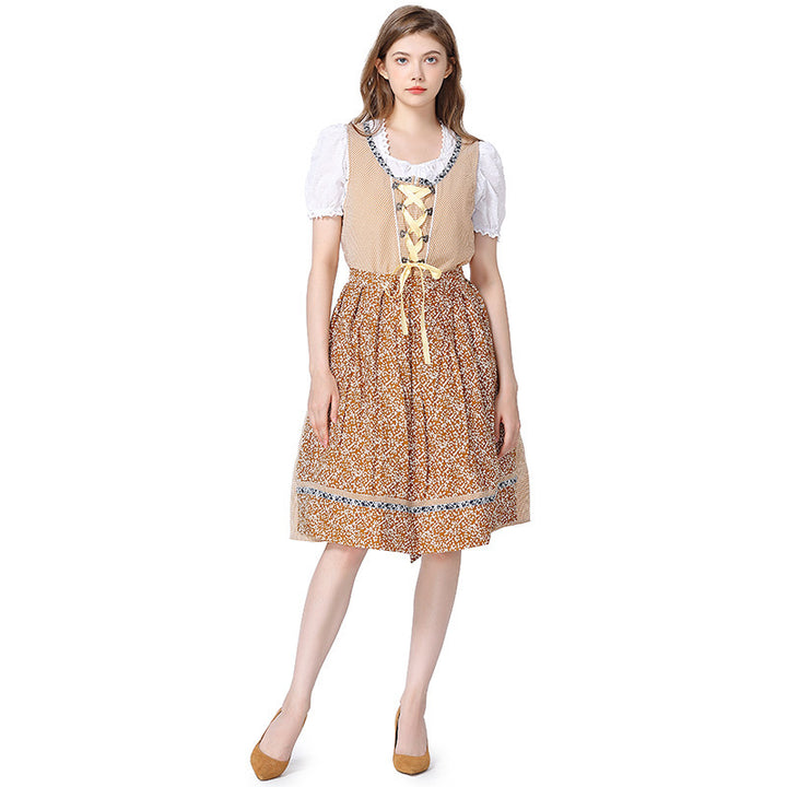 Women’s traditional Oktoberfest dirndl dress with lace blouse, adjustable corset lacing, and floral apron Mune Fashion