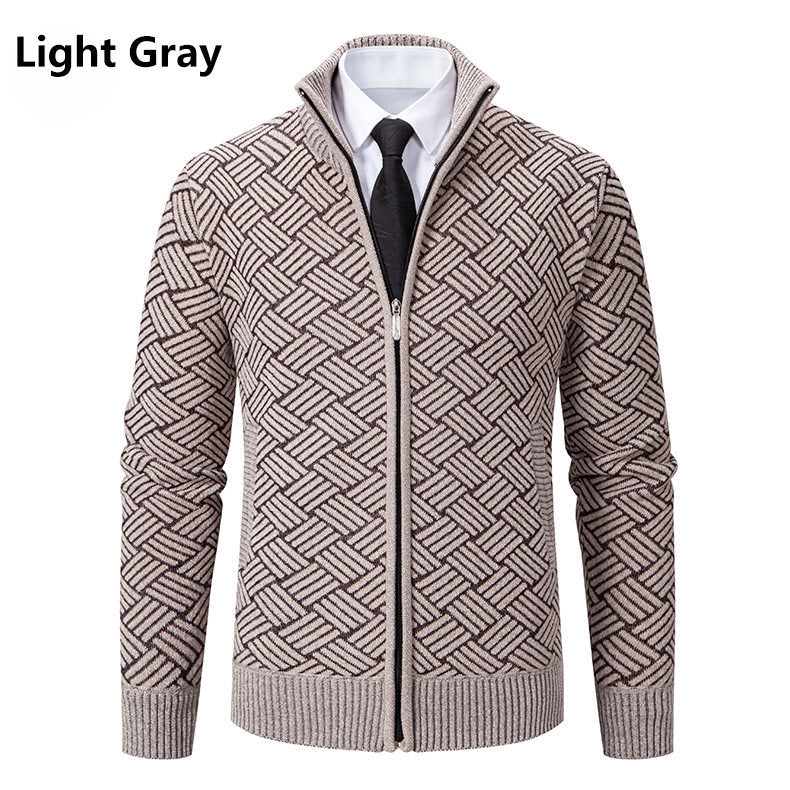 Men's knit zip jacket with geometric textured pattern and stand-up collar Mune Fashion