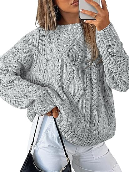 Women Oversized Cable Knit Sweater made of coarse knit Drune
