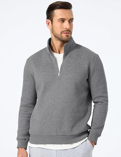 Men's half-zip pullover made of heavy cotton blend with high standing collar and ribbed cuffs Mune Fashion