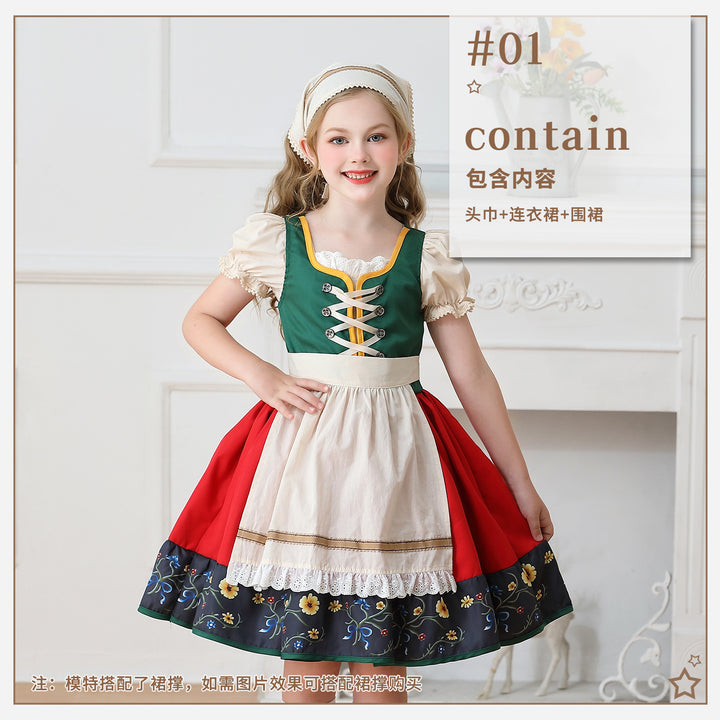 Ladies' traditional children's dirndl dress with decorative lacing apron and lace headscarf Mune Fashion