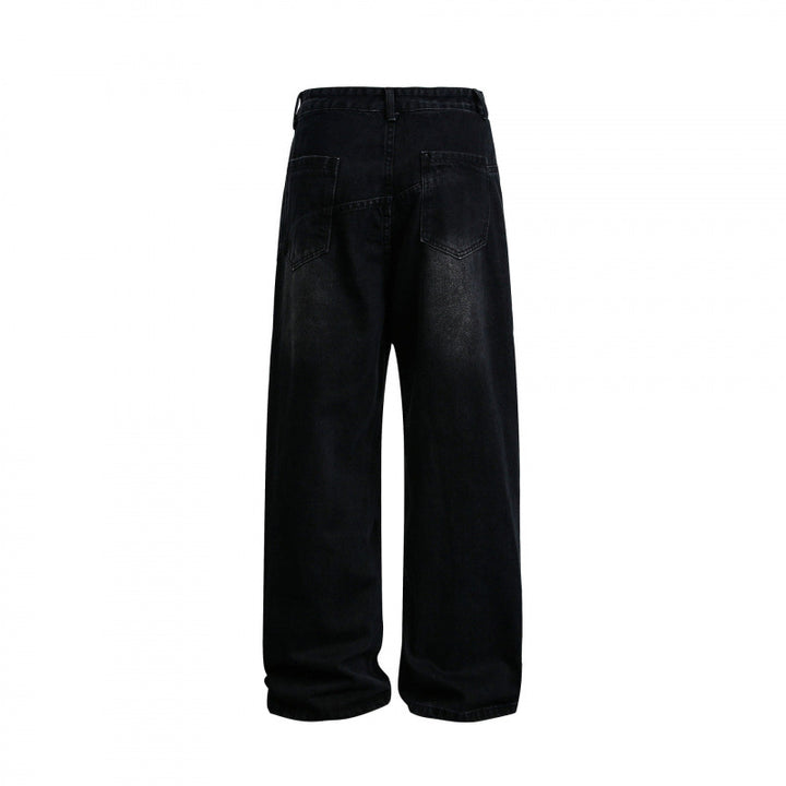 Women's wide high-waisted baggy jeans with curved front seams and patch pockets Mune Fashion