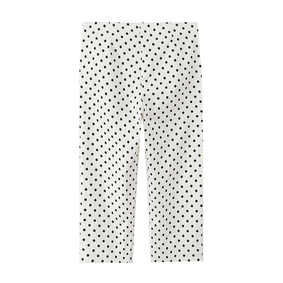 Women Cropped Palazzo Pants with High Waist, Wide Leg and Dot Pattern Mune Fashion
