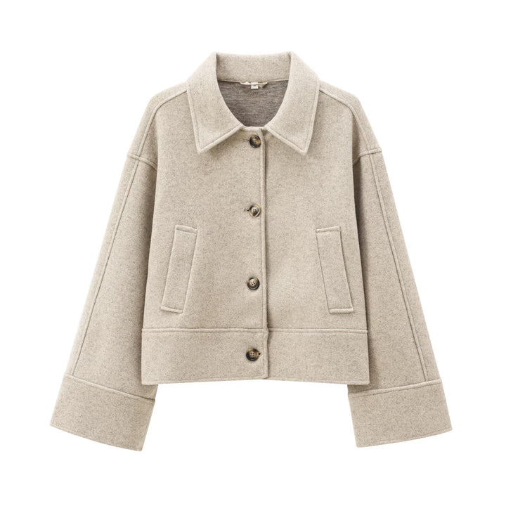 Ladies short-cut wool blend boxy jacket with dropped shoulders and flap pockets Mune Fashion