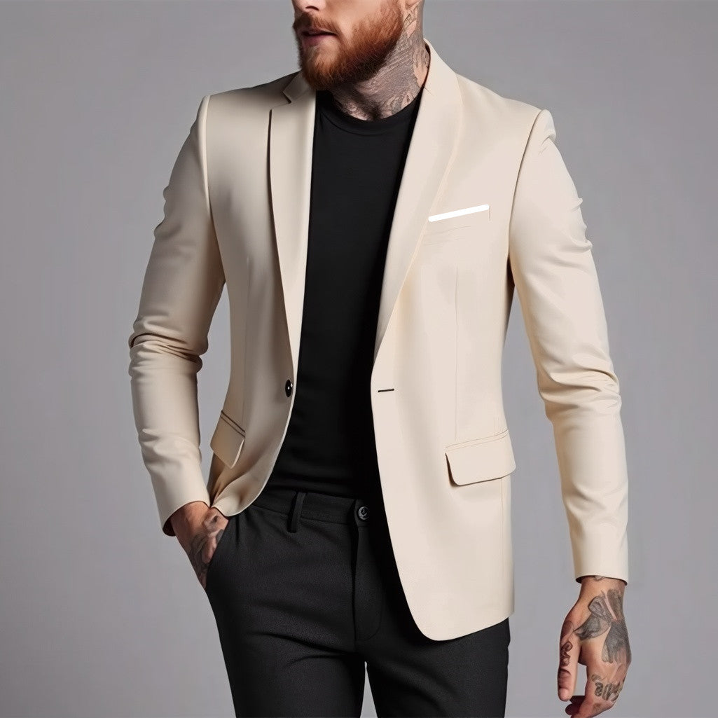 Men's Tailored One-Button Blazer made of Stretch Fabric with Narrow Lapels and Flap Pockets Mune Fashion