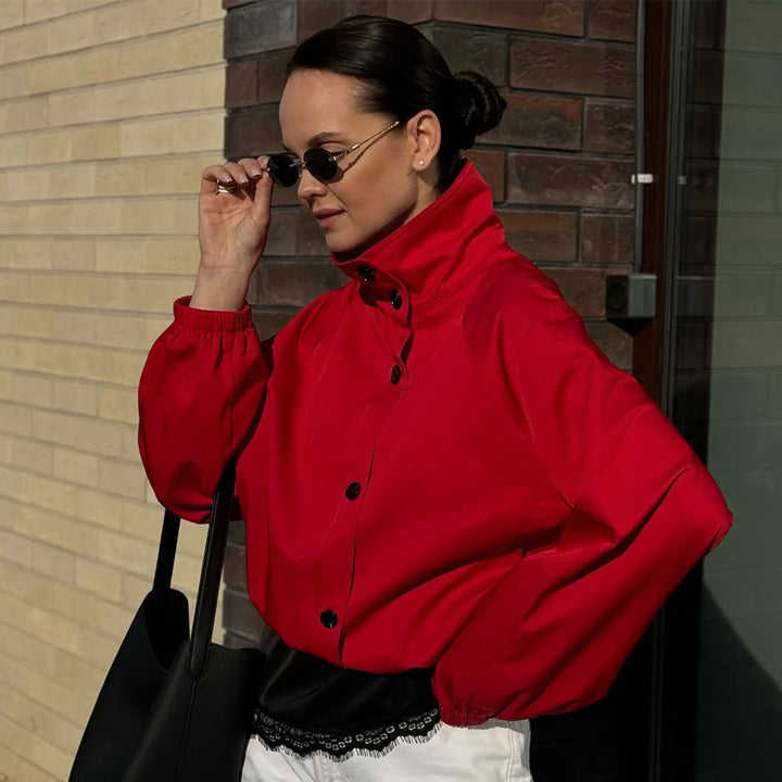 Women's short jacket with stand-up collar, button closure and elastic cuffs Mune Fashion