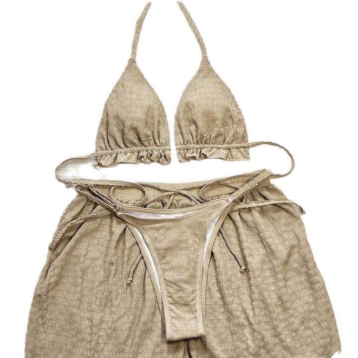 Women Triangle Bikini Set with Casual Shorts Mune Fashion