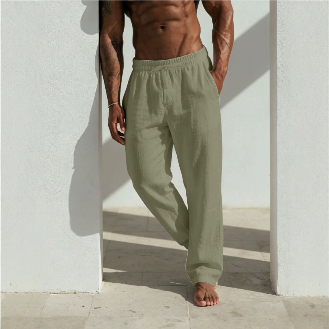 Men's Summer Relaxed Pants made of Linen Blend with Straight Leg and Drawstring Mune Fashion