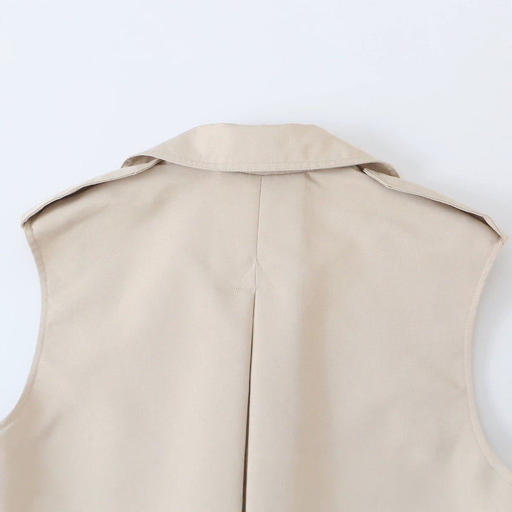 Women's Sleeveless Double-Breasted Trench Vest with Notched Lapel and Waist Belt Mune Fashion