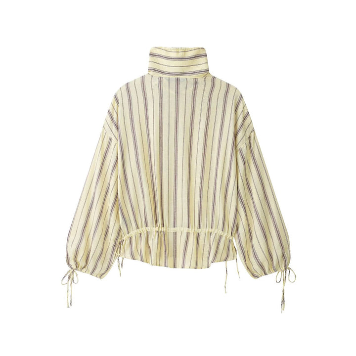 Ladies Striped Lightweight Blouson Jacket with Stand Collar and Drawstring