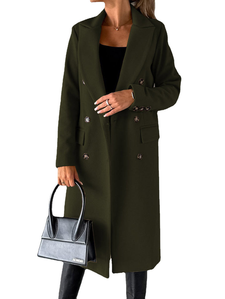 Women's classic long double-breasted coat with collar and flap pockets Mune Fashion