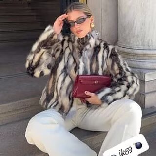 Women's Short Cut Faux Fur Bomber Jacket with Stand Collar and Tailored Fit Mune Fashion