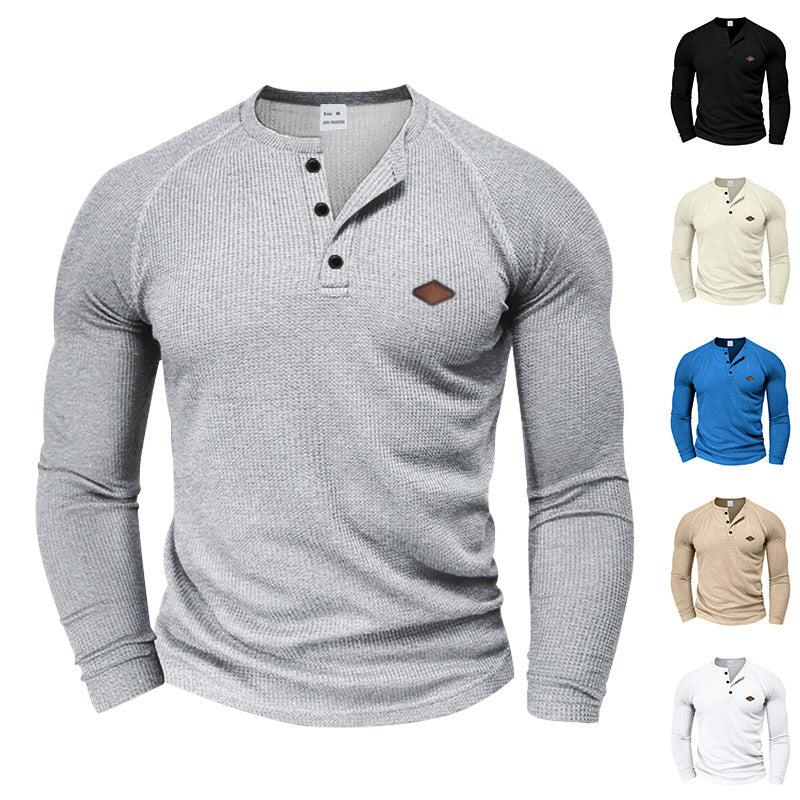 Men's patterned waffle Henley shirt with raglan sleeves, reinforced button placket, and fitted cut Mune Fashion