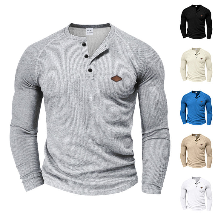 Men's patterned waffle Henley shirt with raglan sleeves, reinforced button placket, and fitted cut Mune Fashion