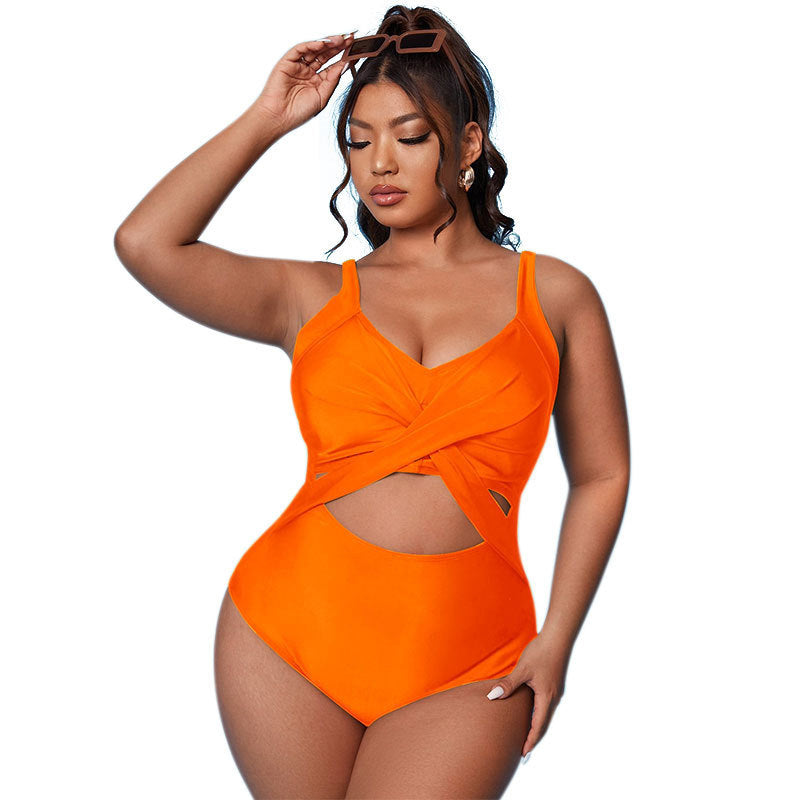 Women’s one-piece swimsuit with asymmetric wrap design and stylish cut-outs