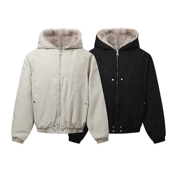 Unisex hooded jacket with warming teddy lining, elastic hem and concealed button placket Mune Fashion