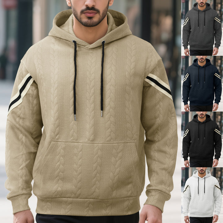 Men's Cable Knit Hoodie with Kangaroo Pocket and Contrast Stripes Mune Fashion
