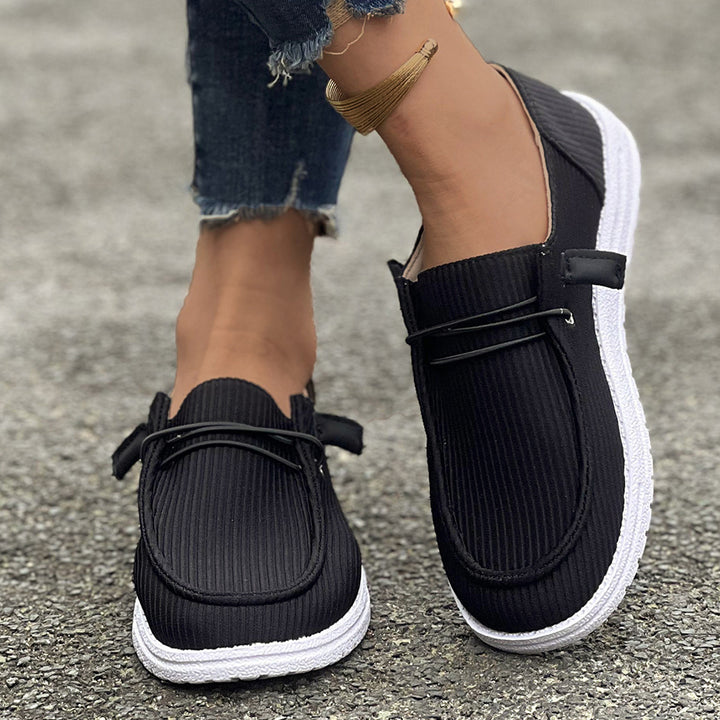 Ladies' cord slippers in moccasin style with elastic lacing and lightweight profiled sole Mune Fashion