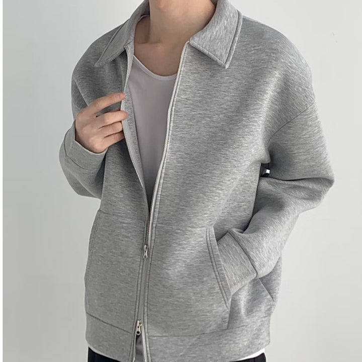 Men's Zip Sweat Jacket with Shirt Collar and Oversized Cut Mune Fashion