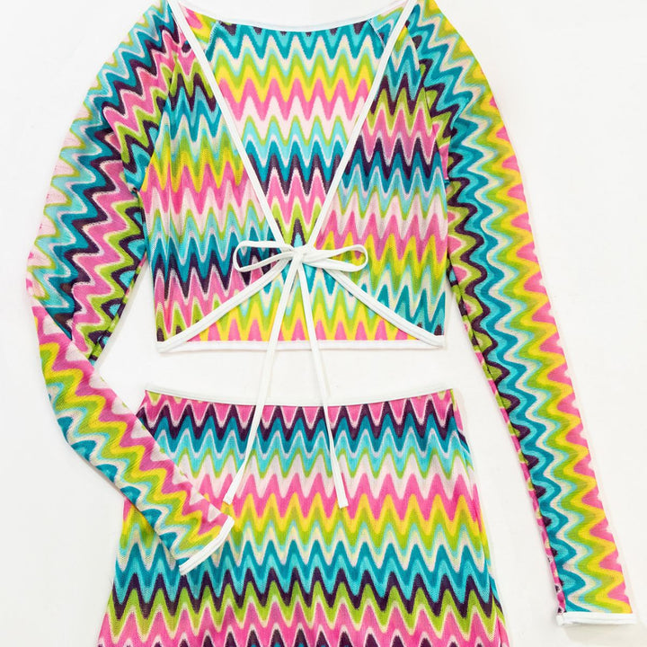 Women's Colorful Patterned Crop Top and Skirt Set Mune Fashion