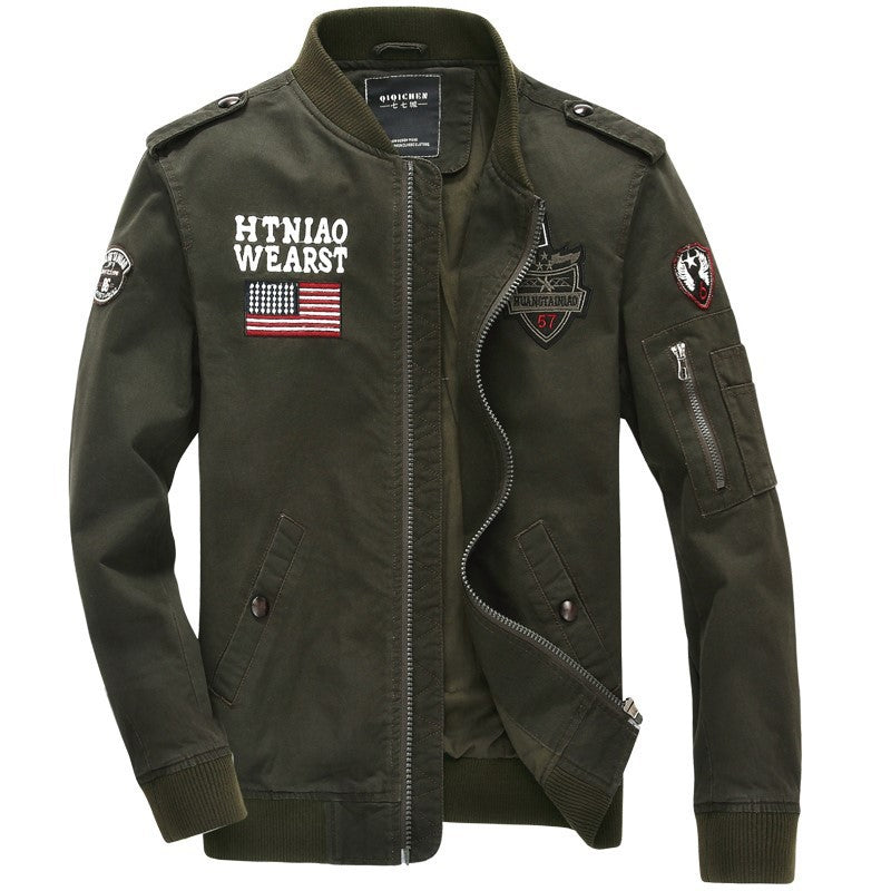 Men's lightweight bomber jacket in aviation utility style with shoulder epaulettes and sleeve pocket Mune Fashion