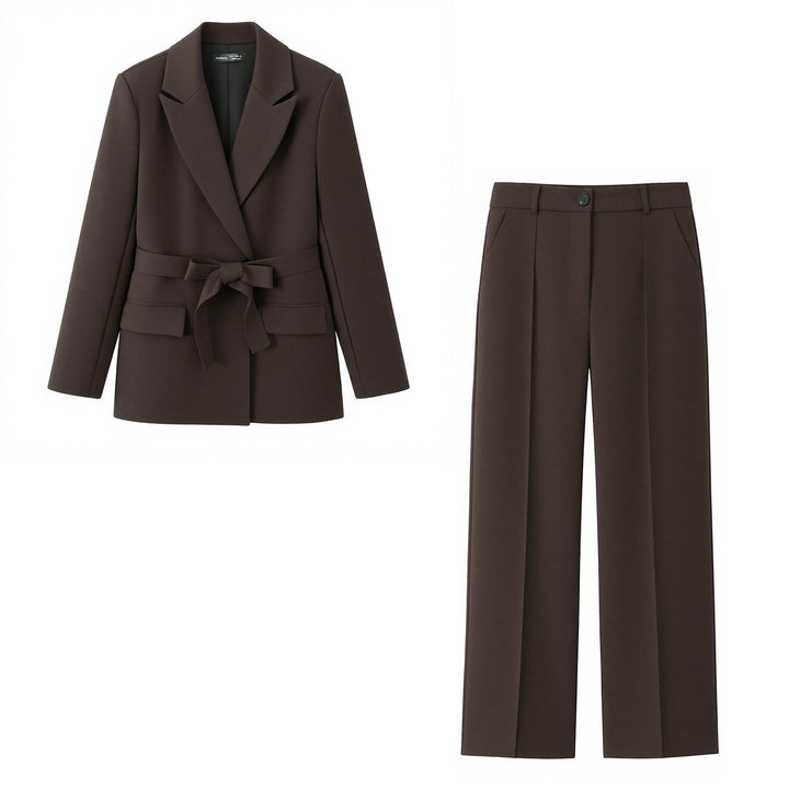 Women's Two-Piece Blazer Set with Ties, Tailored Jacket and High-Waisted Wide Pants Mune Fashion