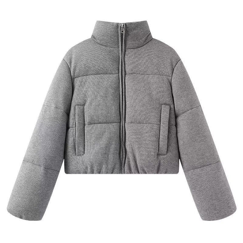 Women's cropped teddy quilted jacket with high collar and concealed zipper Mune Fashion