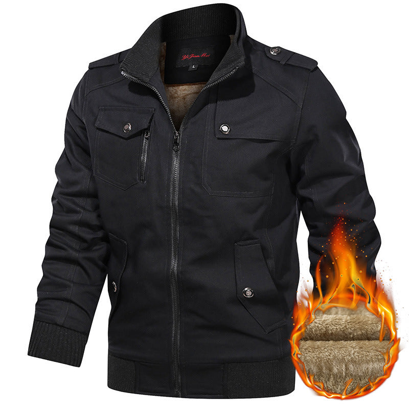 Men's padded utility bomber jacket with teddy lining, shoulder patches, and multifunctional pockets Mune Fashion