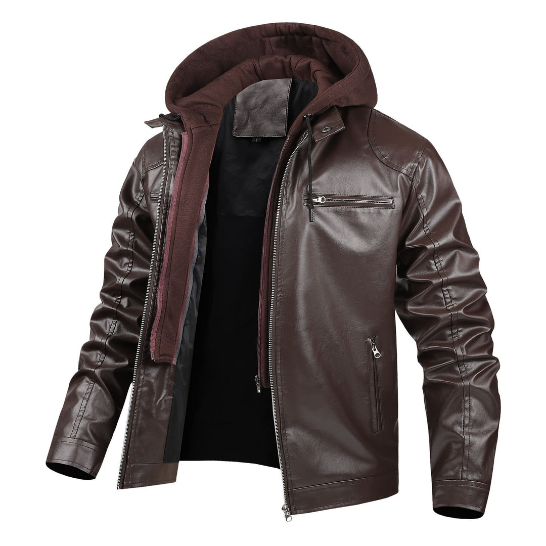 Men's fashionable faux leather jacket with detachable hood Mune Fashion