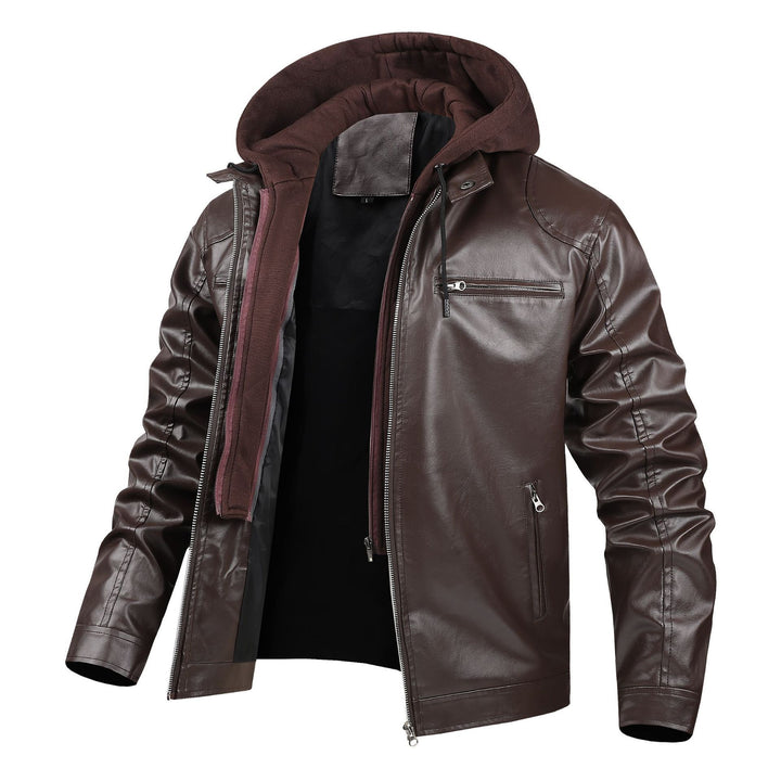 Men's fashionable faux leather jacket with detachable hood Mune Fashion