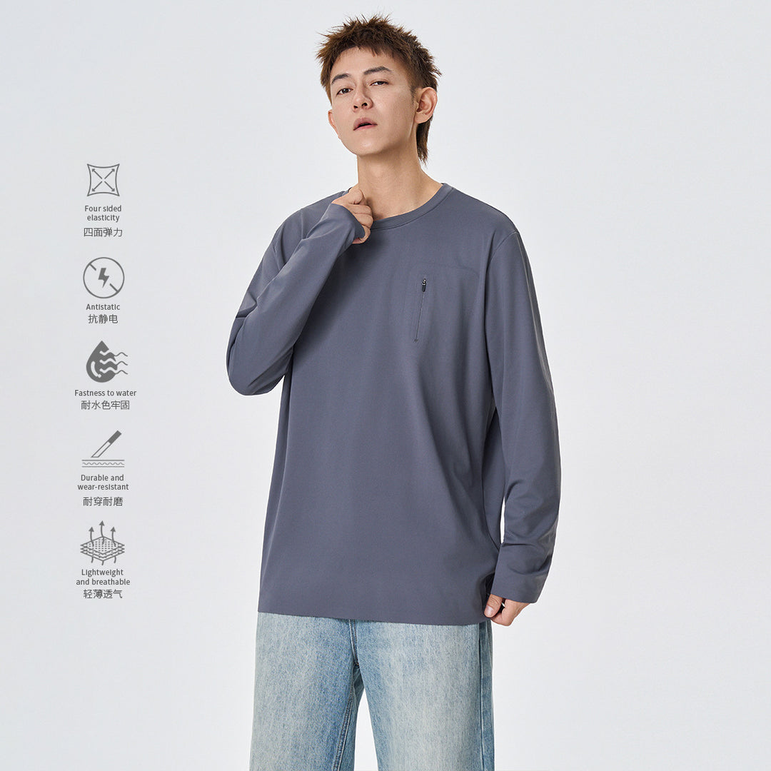Herren Langarm-Performance-Shirt mit Brust-Reißverschlusstasche Mune Fashion