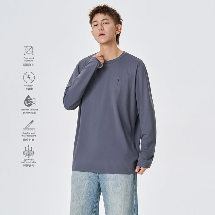 Herren Langarm-Performance-Shirt mit Brust-Reißverschlusstasche Mune Fashion
