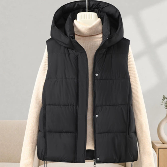 Women's Minimalist Quilted Vest with Volume Collar and Two-Way Zipper Mune Fashion