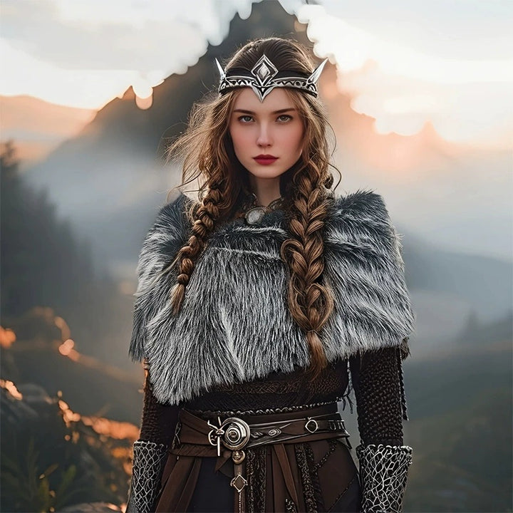Ladies' shoulder stole made of faux fur in a rustic fur look with leather strap Mune Fashion