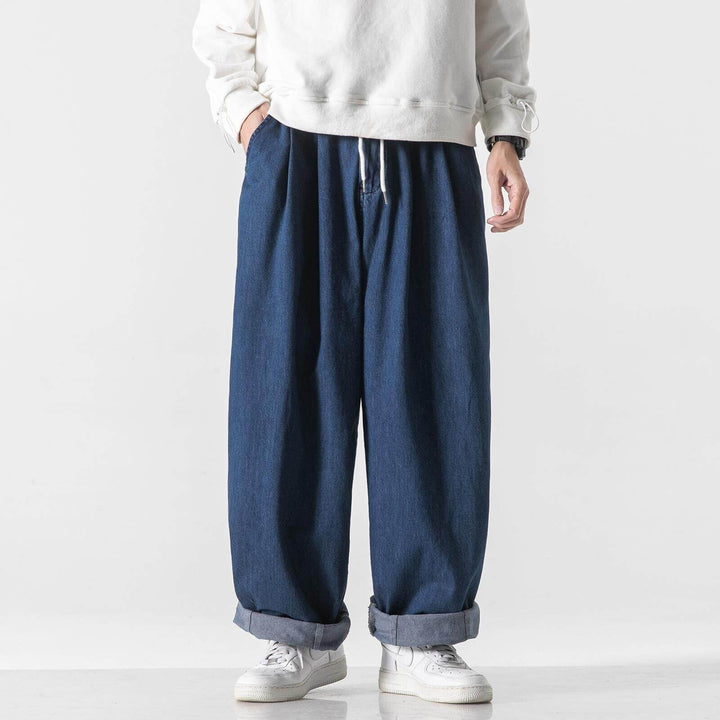 Men's Extra Wide Baggy Pants with Drawstring Waist and Turned-Up Hem Mune Fashion