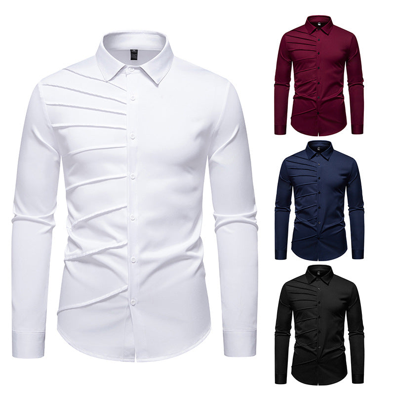 Men's Tailored Business Shirt with Diagonal Pleat Design Mune Fashion