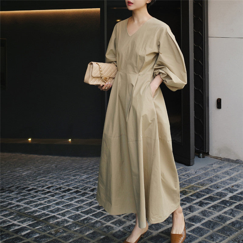 Women's maxi dress with wide balloon sleeves and side pockets Mune Fashion