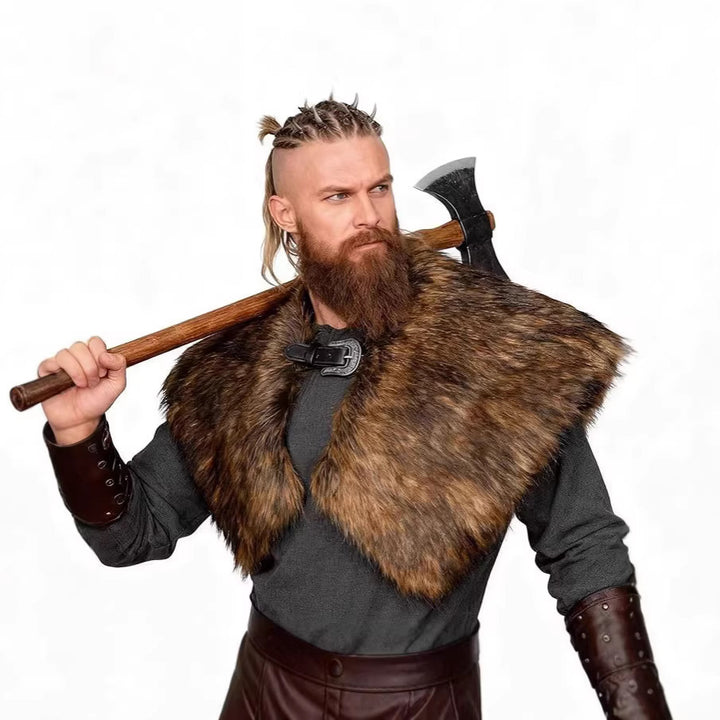 Men's shoulder cape made of faux fur in Viking style with adjustable buckle closure Mune Fashion