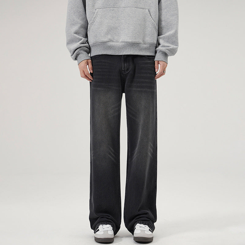 Men's baggy jeans with a low crotch, washed vintage denim, and straight leg Mune Fashion