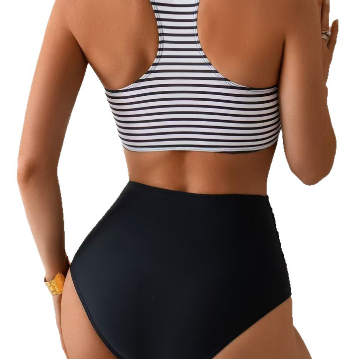 Women's High-Waisted Bikini Set with Striped Top Mune Fashion