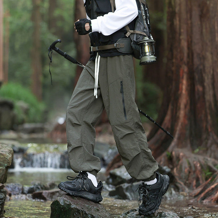 Men's Lightweight Technical Cargo Trekking Pants with Drawstring Waist, Zipper Pockets, and Elastic Hem Mune Fashion