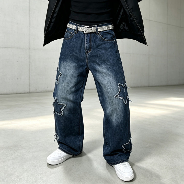 Men's fashion wide-cut jeans with star decor Mune Fashion