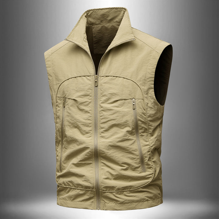 Men's Ultralight Technical Utility Vest with Stand Collar, Water-Repellent Nylon Shell and Zipper Pockets Mune Fashion
