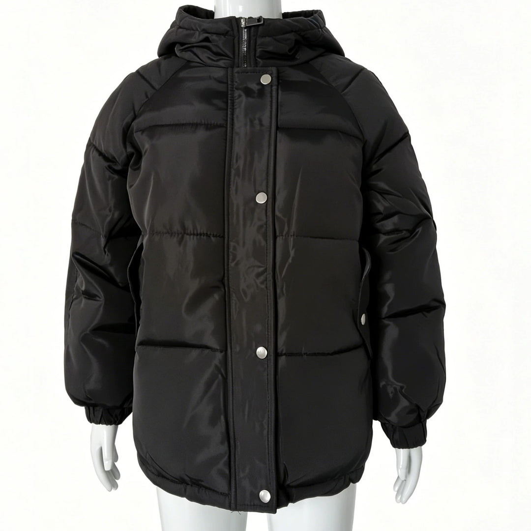 Women's Oversized Quilted Coat with Hood, Snap Button Closure and Elastic Hem Mune Fashion