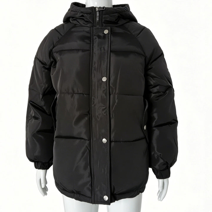 Women's Oversized Quilted Coat with Hood, Snap Button Closure and Elastic Hem Mune Fashion