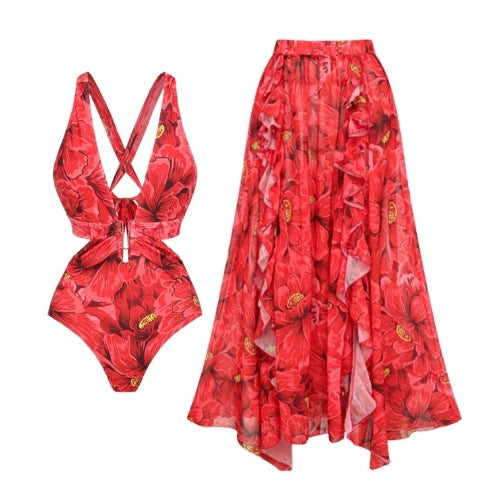 Women's One-Piece Swimsuit with Exclusive Floral Print and Stylish Straps Mune Fashion