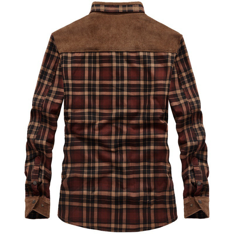 Men's checked thermal shirt jacket with teddy lining and cord shoulder yoke Mune Fashion