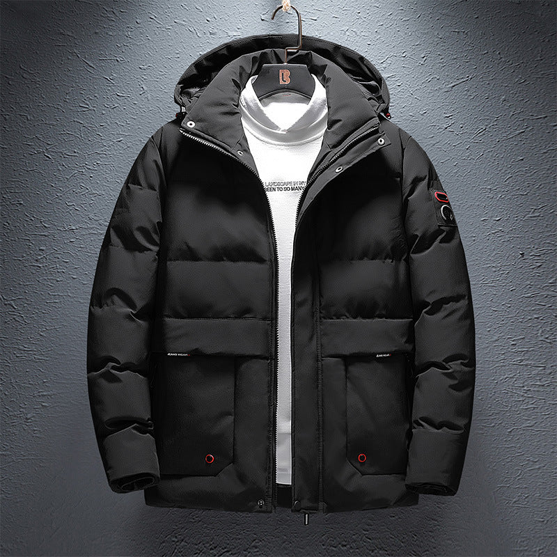 Men's Padded Short Parka with Hood, Water-Repellent Surface and Utility Pockets Mune Fashion